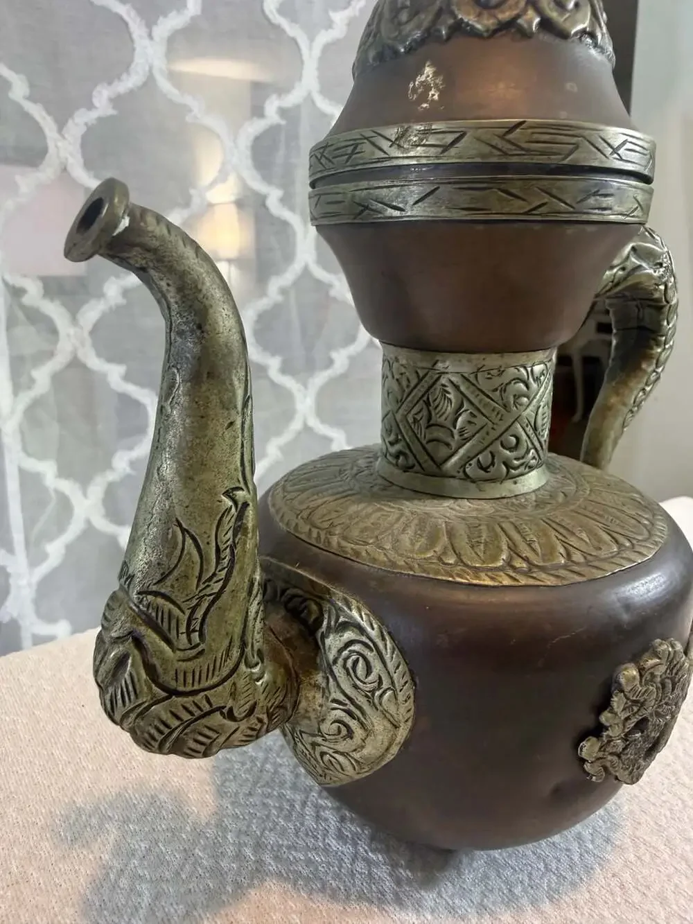 Vintage Handcrafted Tibetan Style Copper and Brass Dragon Teapot Ewer